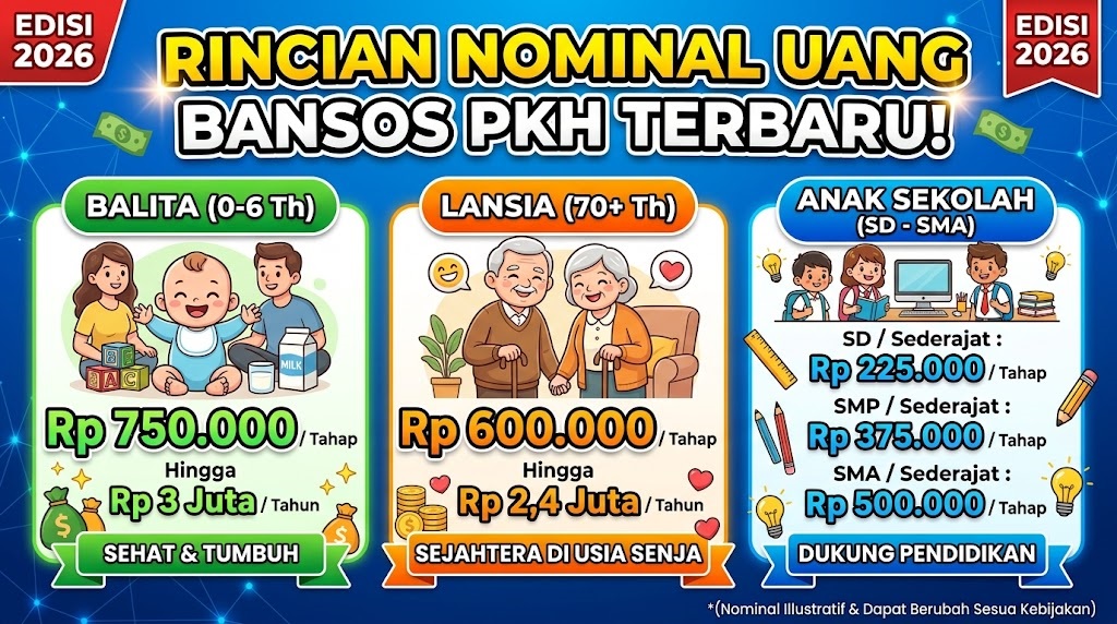 Rincian Nominal Uang Bansos PKH Terbaru untuk Balita, Lansia, dan Anak Sekolah